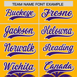 Custom Gold Purple Graffiti Pattern Personalized Bossinia Style Authentic Baseball Jersey
