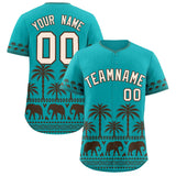 Custom Aqua Brown Graffiti Pattern Personalized Bossinia Style Authentic Baseball Jersey
