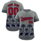 Custom Gray Navy Graffiti Pattern Personalized Bossinia Style Authentic Baseball Jersey
