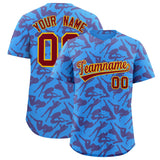 Custom Powder Blue Crimson Playboy Graffiti Pattern Authentic Baseball Jersey