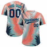 Custom Navy Aqua Fluid Feather Graffiti Pattern Authentic Baseball Jersey