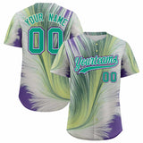 Custom Bright Green White Fluid Feather Graffiti Pattern Authentic Baseball Jersey