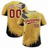 Custom Crimson Old Gold Fluid Feather Graffiti Pattern Authentic Baseball Jersey