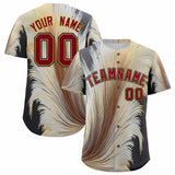 Custom Crimson Old Gold Fluid Feather Graffiti Pattern Authentic Baseball Jersey