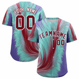 Custom Crimson Bright Green Fluid Feather Graffiti Pattern Authentic Baseball Jersey