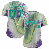 Custom Bright Green White Fluid Feather Graffiti Pattern Authentic Baseball Jersey
