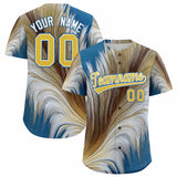 Custom Old Gold White Fluid Feather Graffiti Pattern Authentic Baseball Jersey