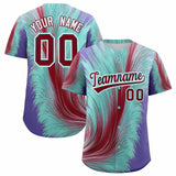 Custom Crimson Bright Green Fluid Feather Graffiti Pattern Authentic Baseball Jersey