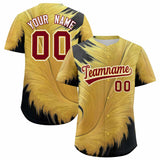 Custom Crimson Old Gold Fluid Feather Graffiti Pattern Authentic Baseball Jersey