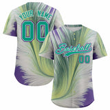 Custom Bright Green White Fluid Feather Graffiti Pattern Authentic Baseball Jersey