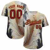 Custom Crimson Old Gold Fluid Feather Graffiti Pattern Authentic Baseball Jersey