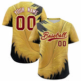 Custom Crimson Old Gold Fluid Feather Graffiti Pattern Authentic Baseball Jersey