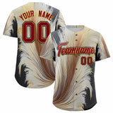 Custom Crimson Old Gold Fluid Feather Graffiti Pattern Authentic Baseball Jersey