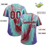 Custom Crimson Bright Green Fluid Feather Graffiti Pattern Authentic Baseball Jersey