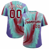 Custom Crimson Bright Green Fluid Feather Graffiti Pattern Authentic Baseball Jersey