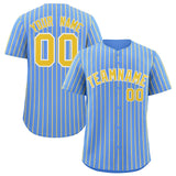 Custom Powder Blue White Tricolor Stripe Fashion Authentic Baseball Jersey