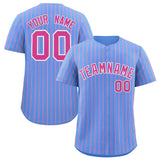 Custom Powder Blue White Tricolor Stripe Fashion Authentic Baseball Jersey