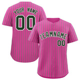 Custom Pink White Tricolor Stripe Fashion Authentic Baseball Jersey