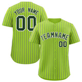 Custom Neon Green White Tricolor Stripe Fashion Authentic Baseball Jersey