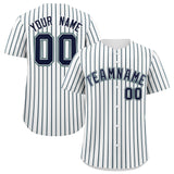 Custom White Navy Tricolor Stripe Fashion Authentic Baseball Jersey