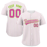 Custom White Neon Green Tricolor Stripe Fashion Authentic Baseball Jersey