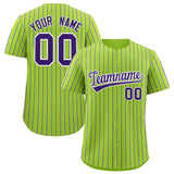 Custom Neon Green White Tricolor Stripe Fashion Authentic Baseball Jersey