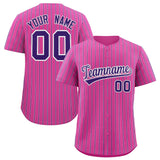 Custom Pink White Tricolor Stripe Fashion Authentic Baseball Jersey