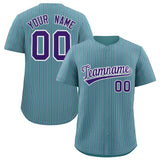 Custom Aqua White Tricolor Stripe Fashion Authentic Baseball Jersey