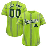 Custom Neon Green White Tricolor Stripe Fashion Authentic Baseball Jersey