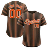 Custom Brown White Tricolor Stripe Fashion Authentic Baseball Jersey