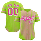Custom Neon Green White Tricolor Stripe Fashion Authentic Baseball Jersey
