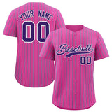 Custom Pink White Tricolor Stripe Fashion Authentic Baseball Jersey