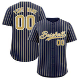 Custom Navy White Tricolor Stripe Fashion Authentic Baseball Jersey