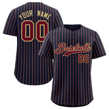 Custom Navy Khaki Tricolor Stripe Fashion Authentic Baseball Jersey