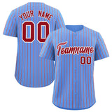 Custom Powder Blue White Tricolor Stripe Fashion Authentic Baseball Jersey