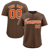 Custom Brown White Tricolor Stripe Fashion Authentic Baseball Jersey