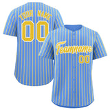Custom Powder Blue White Tricolor Stripe Fashion Authentic Baseball Jersey