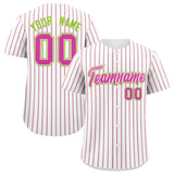 Custom White Neon Green Tricolor Stripe Fashion Authentic Baseball Jersey