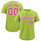 Custom Neon Green White Tricolor Stripe Fashion Authentic Baseball Jersey