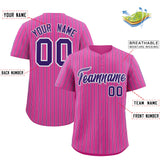 Custom Pink White Tricolor Stripe Fashion Authentic Baseball Jersey