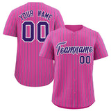 Custom Pink White Tricolor Stripe Fashion Authentic Baseball Jersey