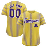 Custom Old Gold White Tricolor Stripe Fashion Authentic Baseball Jersey
