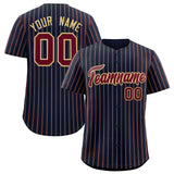 Custom Navy Khaki Tricolor Stripe Fashion Authentic Baseball Jersey