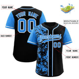 Custom Black Blue Split Personalized Graffiti Raglan Sleeve Authentic Baseball Jersey
