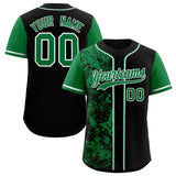 Custom Black Green Split Personalized Graffiti Raglan Sleeve Authentic Baseball Jersey