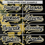 Custom Black Old Gold Split Personalized Graffiti Raglan Sleeve Authentic Baseball Jersey