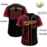 Custom Black Crimson Split Personalized Graffiti Raglan Sleeve Authentic Baseball Jersey