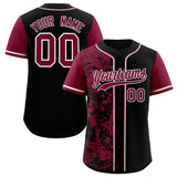 Custom Black Crimson Split Personalized Graffiti Raglan Sleeve Authentic Baseball Jersey