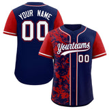 Custom Navy Red Split Personalized Graffiti Raglan Sleeve Authentic Baseball Jersey