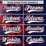 Custom Navy Red Split Personalized Graffiti Raglan Sleeve Authentic Baseball Jersey